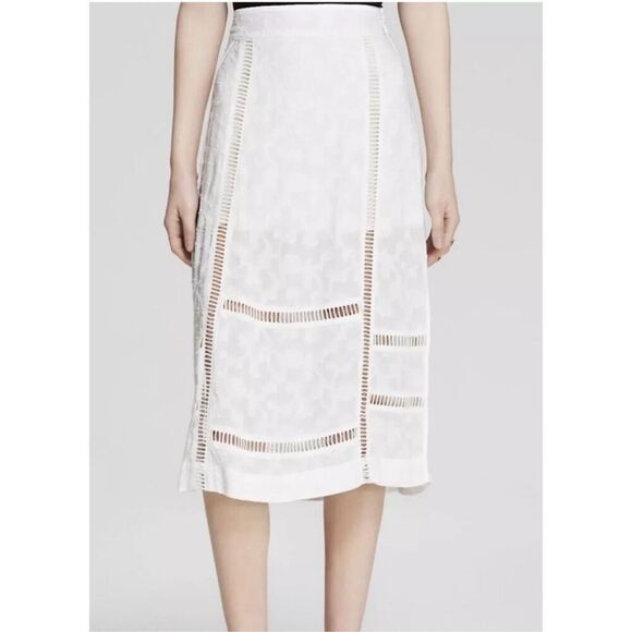 Free People Women's White Cut-Out Slit Mid-Calf Boho Skirt Size 10 (M) - Picture 1 of 11